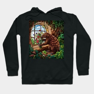 watercolor pangolin with garden and mixed flowers Hoodie